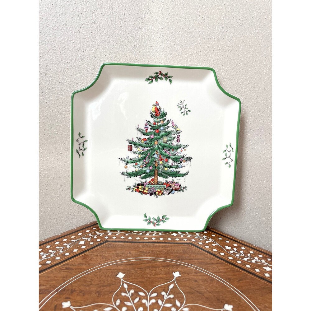 Vintage Spode Square Canapé Plate/Tray Christmas Tree